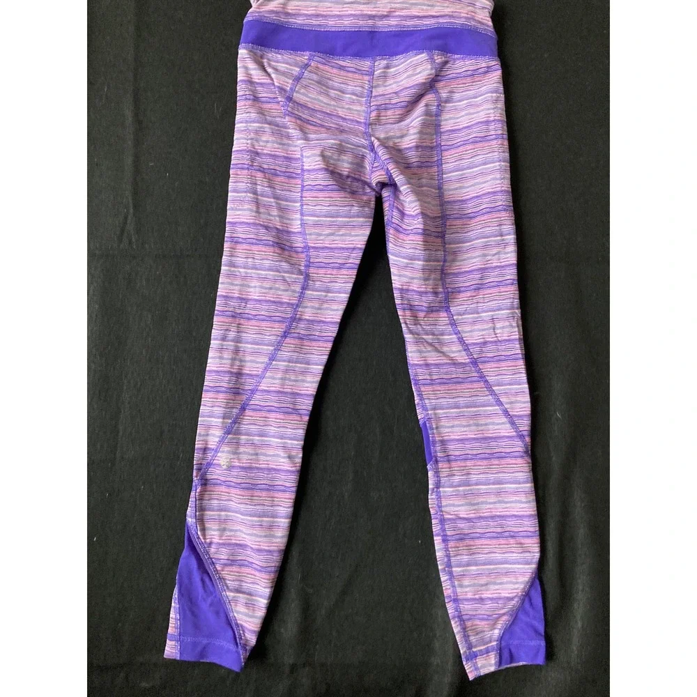 Lululemon Athletica Size 4 Purple Pink Stripe Athletic Legging Pants Zip Pockets